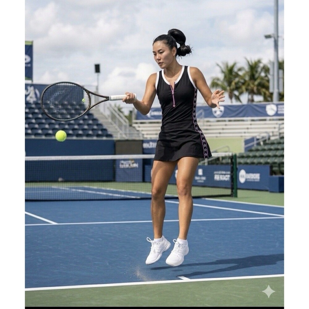 Sofibella Pinkology Tennis Dress Black Super Pink Star Trim XS NWOT: MSRP $104